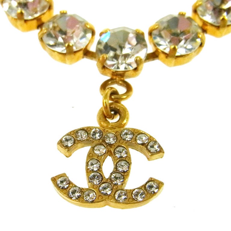 Chanel Vintage Gold Charm Rhinestone Evening Choker Necklace at 1stDibs