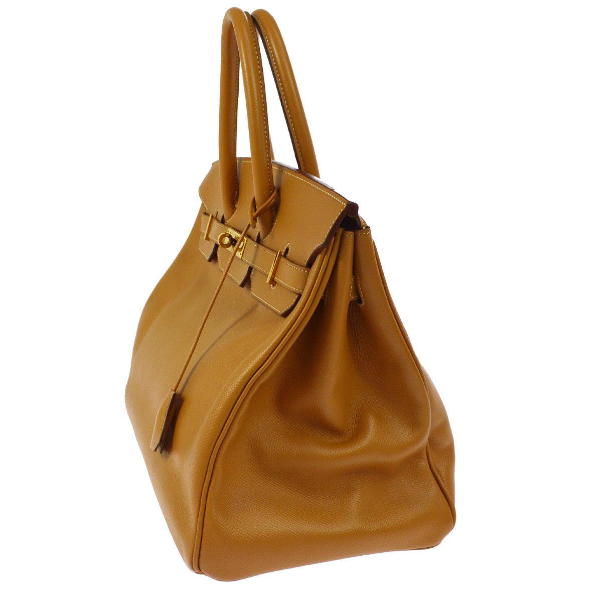 Orange Hermes Birkin 35 Cognac Leather Top Handle Satchel Carryall Bag W/Accessories