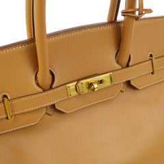 Hermes Birkin 35 Cognac Leather Top Handle Satchel Carryall Bag W/Accessories