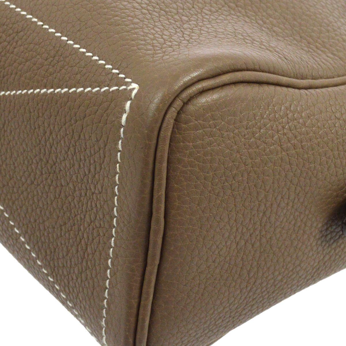 Brown Hermes Leather Taupe Men's Women's Clutch Overnight Toiletry Travel Bag
