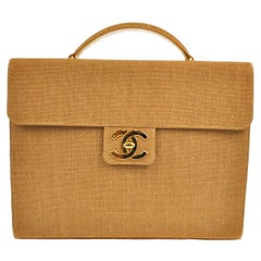 Chanel Retro Cognac Tan Canvas Large Charm Top Handle Business Flap Bag