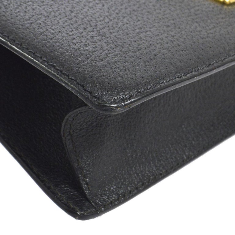 Gucci Vintage Black Leather Envelope Flip Lock Evening Clutch Wristlet ...