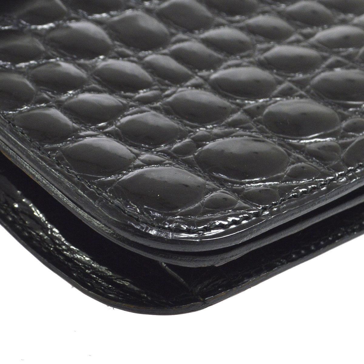 Chanel Rare Black Crocodile Leather Gold Evening 2 in 1 Clutch Shoulder Flap Bag 2