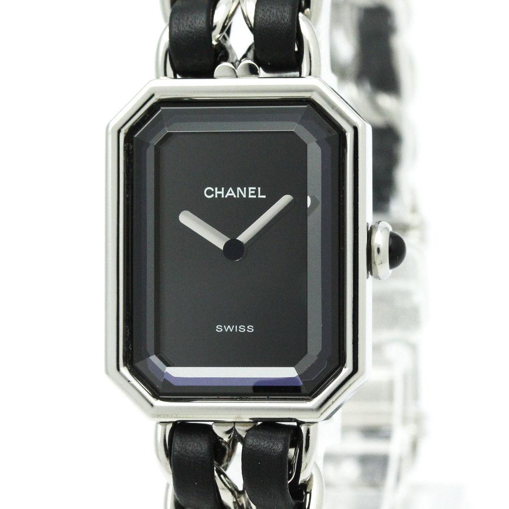 Chanel Stainless Steel Silver Black Leather Chain Women's Wrist Watch

Stainless silver
Leather
Silver tone
Push lock closure
Quartz movement
Swiss made
Date code present
Diameter 20mm
Band size ~6.3