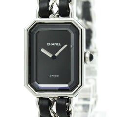 Chanel Stainless Steel Silver Black Leather Chain Women's Wrist Watch