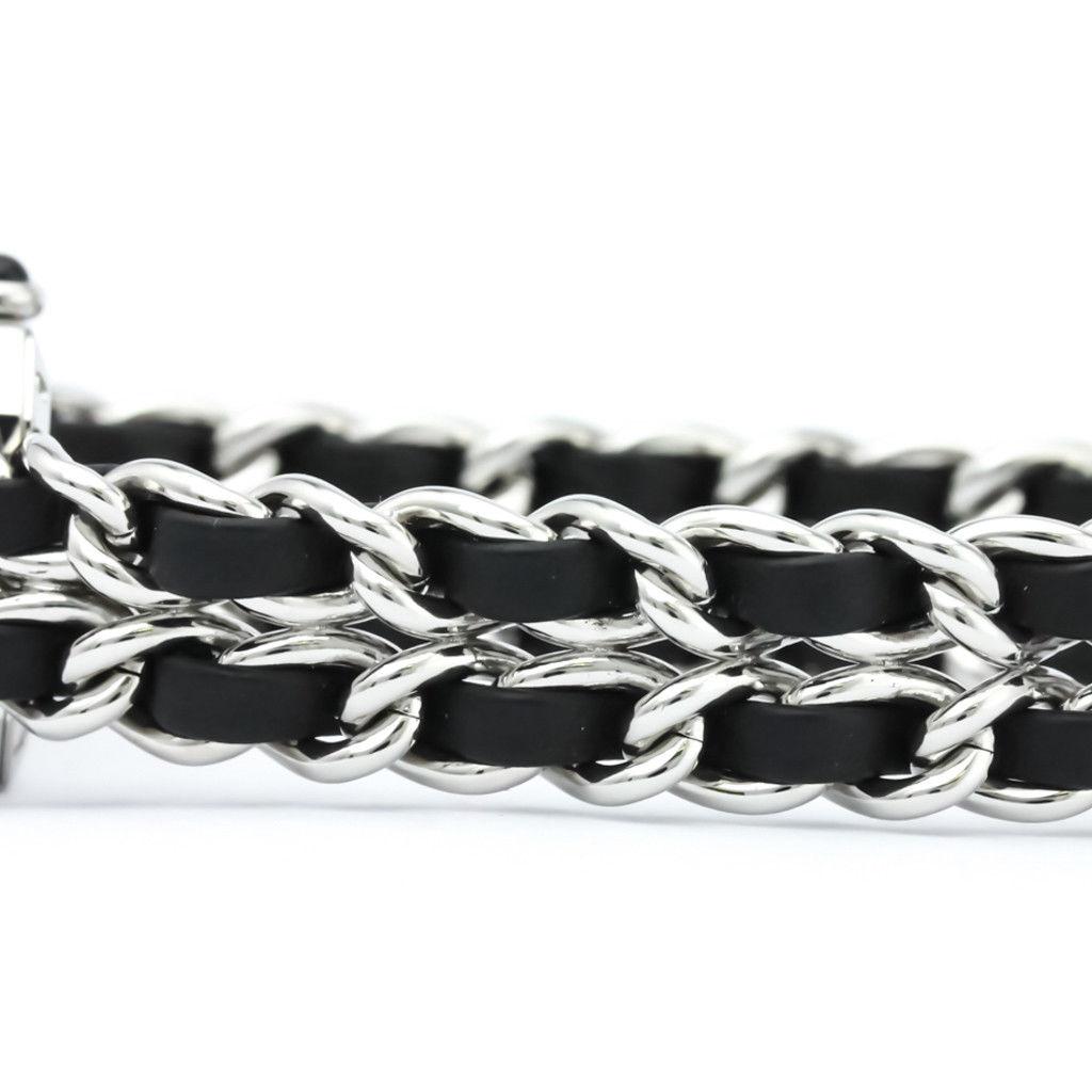 Chanel Stainless Steel Silver Black Leather Chain Women's Wrist Watch 2