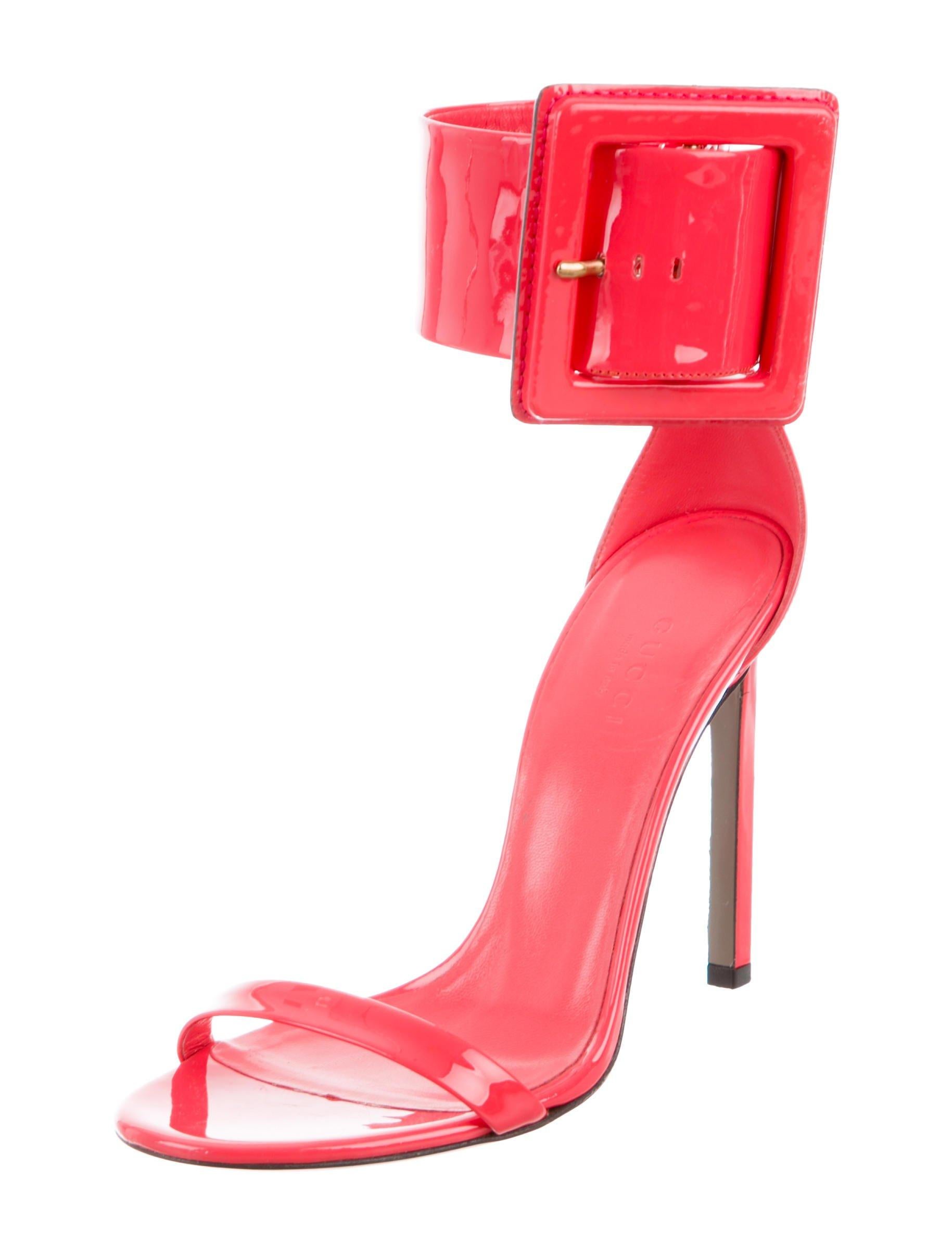 Red GUCCI NEW Patent Leather Ankle Buckle Evening Sandals Heels 