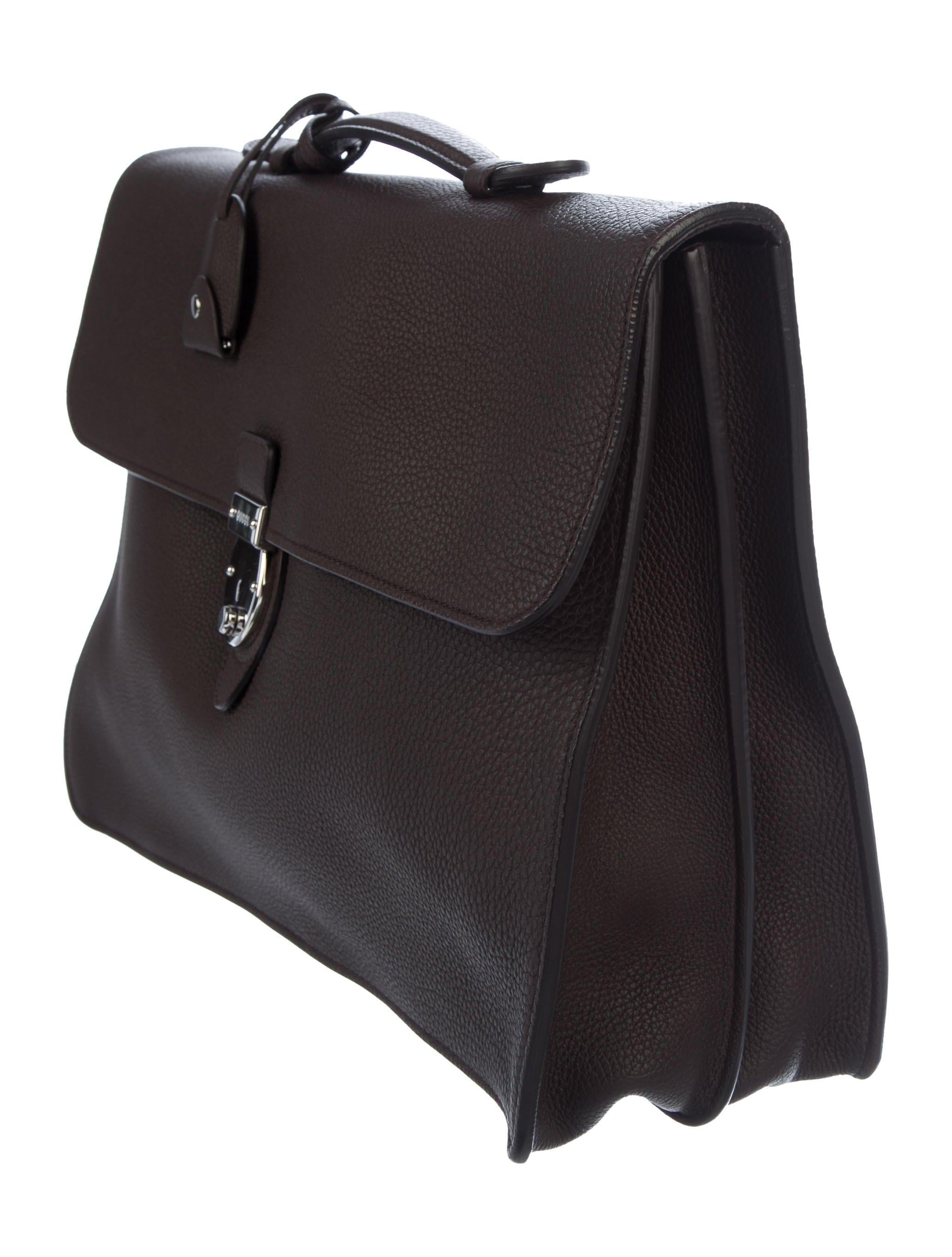 Black Gucci NEW Leather Silver Men's Top Handle Satchel Business Travel Briefcase Bag