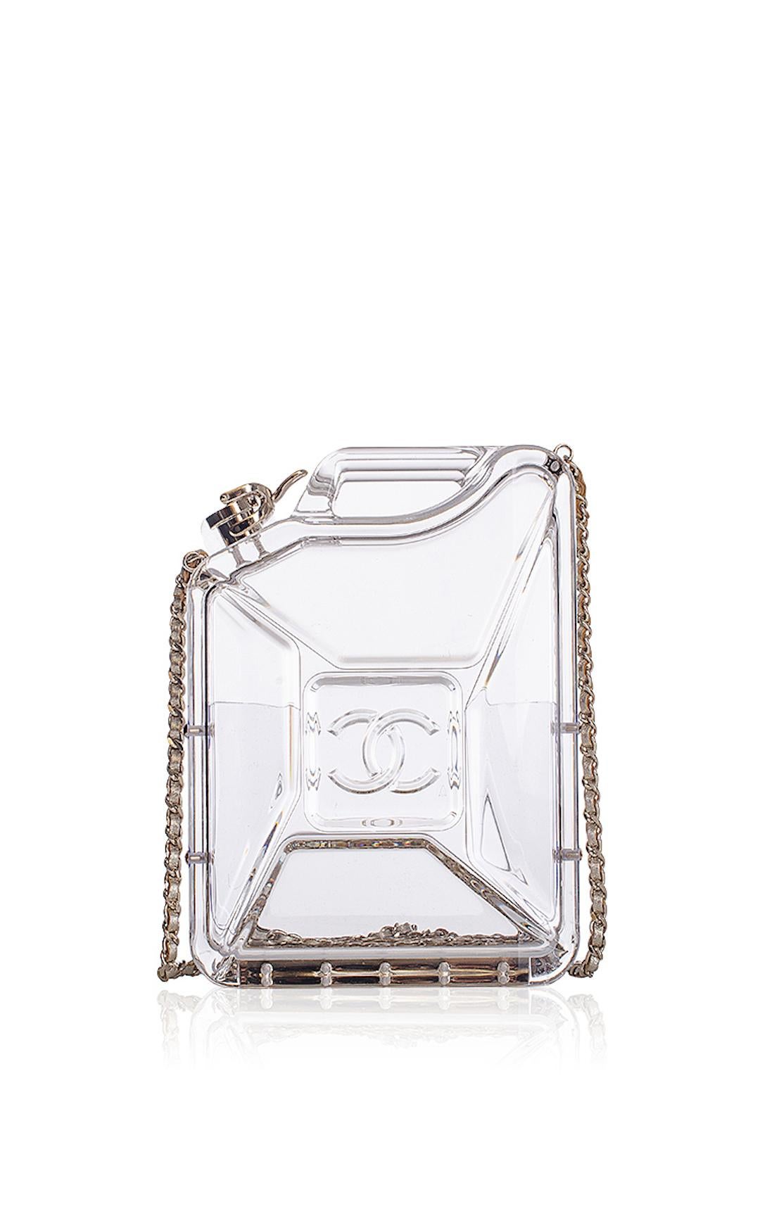 Chanel New Runway Clear Gold Chain Evening 2 in 1 Clutch Shoulder Bag  In New Condition In Chicago, IL