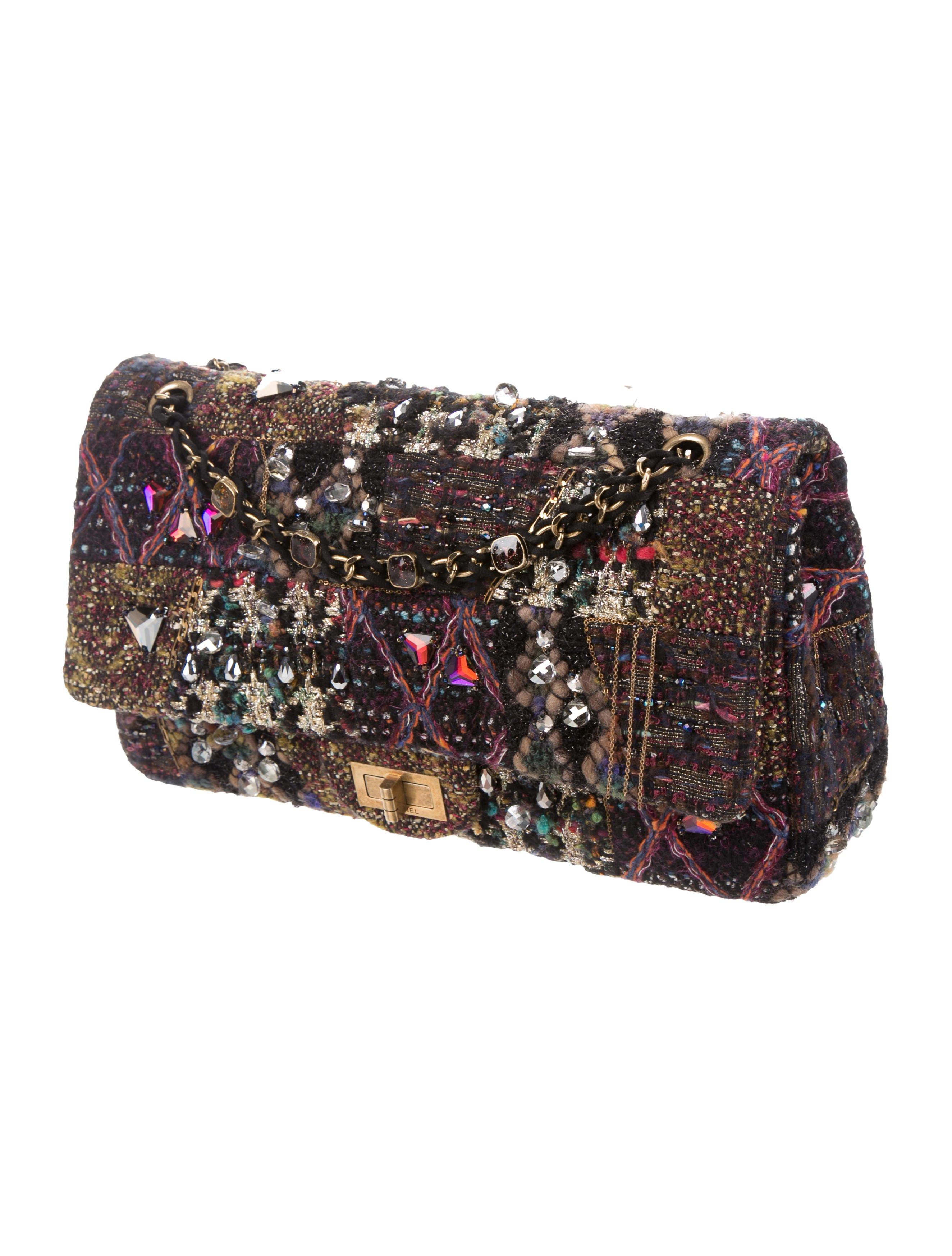 Black Chanel New Tweed Multi Color Crystal Bead Reissue Shoulder Flap Bag
