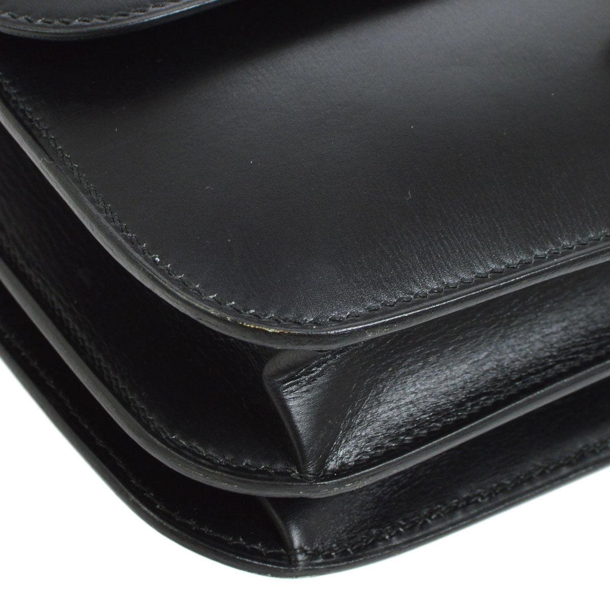 Hermes Black Leather Gold Emblem Evening Top Handle Satchel Kelly Style Bag 1
