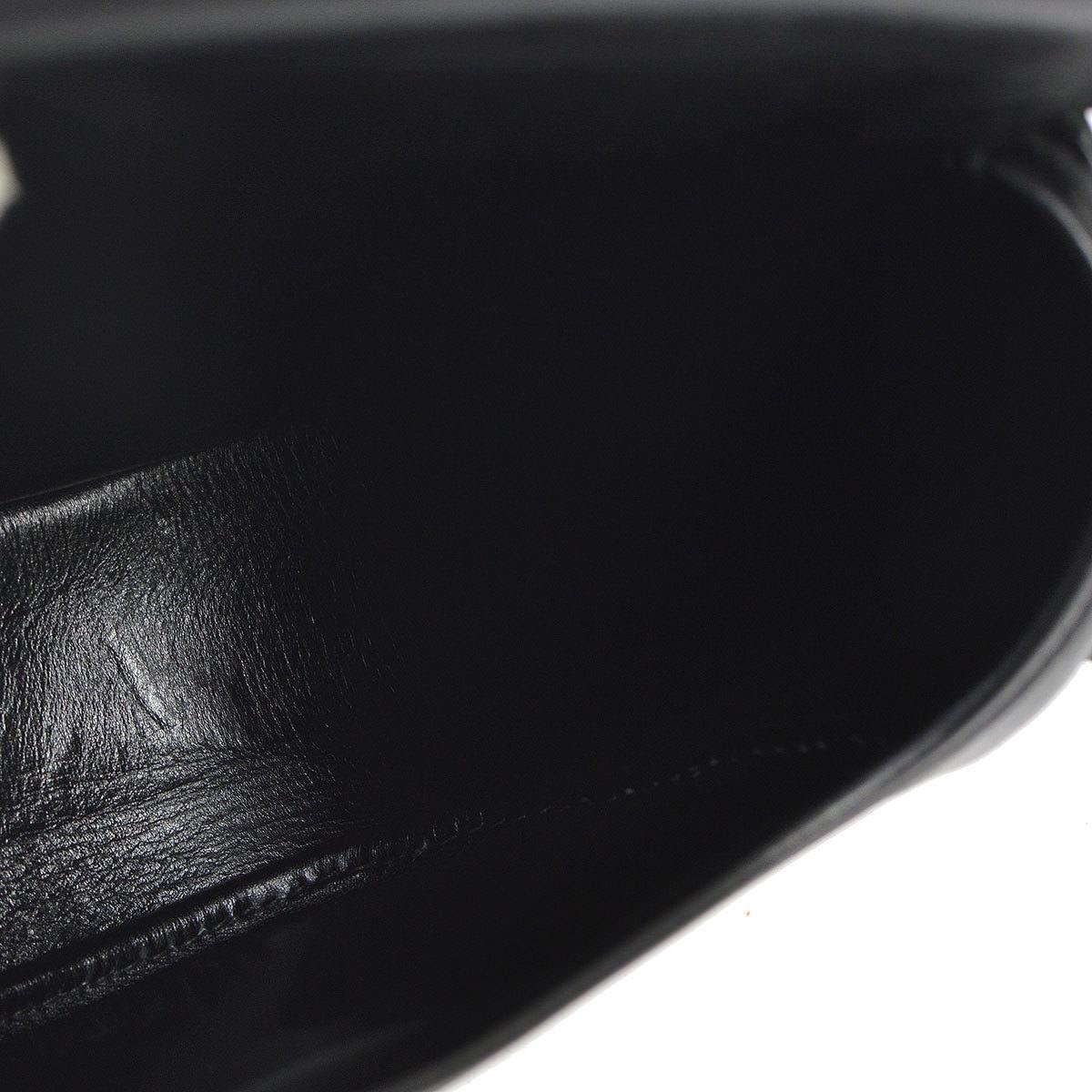 Women's Hermes Black Leather Wood Toggle Shoulder Flap Saddle Bag