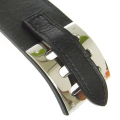 Hermes Black Leather Silver Wide Men's Women's Buckle Cuff Bracelet in Box