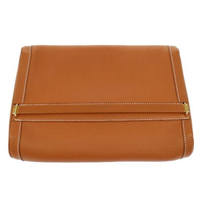 Hermes Cognac Leather Toiletry Travel Vanity Travel Evening Clutch Bag