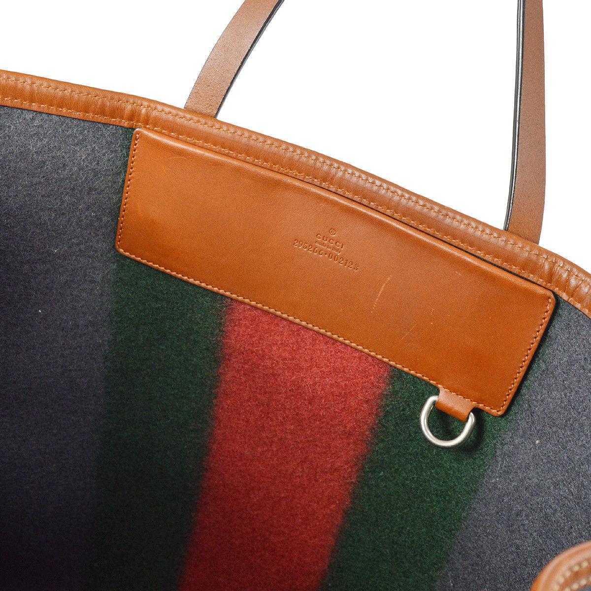 Gucci Wool Red Blue Green Leather Large Men's Women's Travel Carryall Tote Bag 1