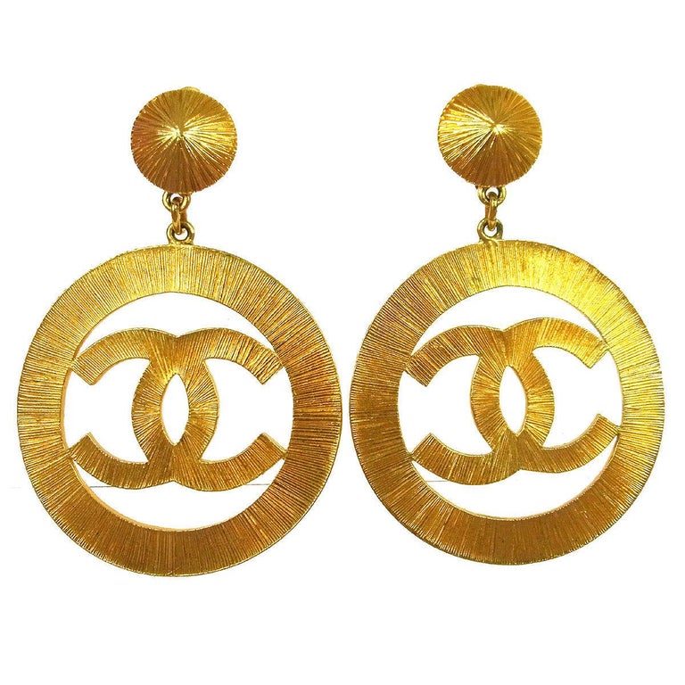Chanel Gold Large Charm CC Hoop Dangle Drop Evening Earrings at 1stDibs ...