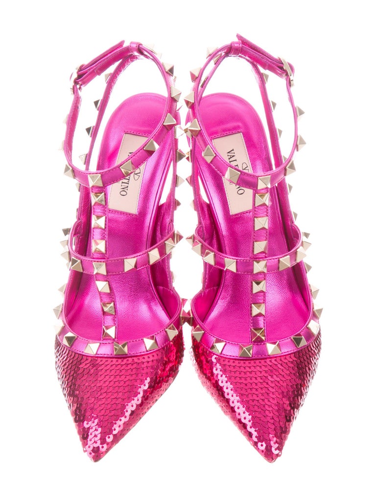 Valentino NEW Hot Fuchsia Leather Sequin Stud Evening Pumps Heels in ...