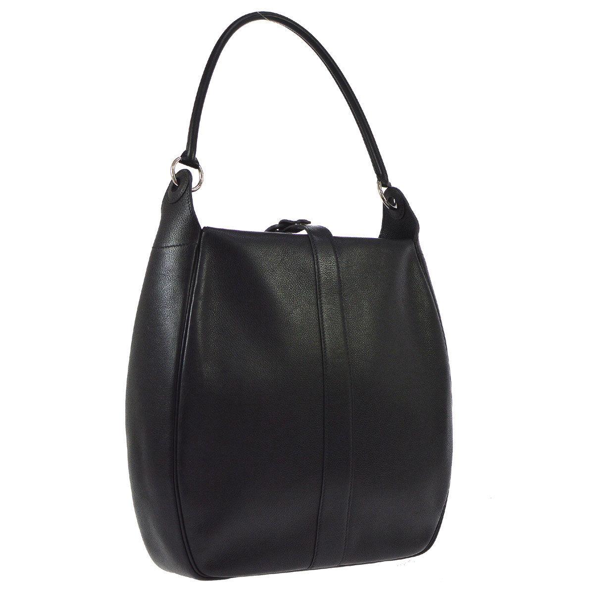 Hermes Black Leather Large Oblong Hobo Top Handle Carryall Shoulder Bag In Excellent Condition In Chicago, IL