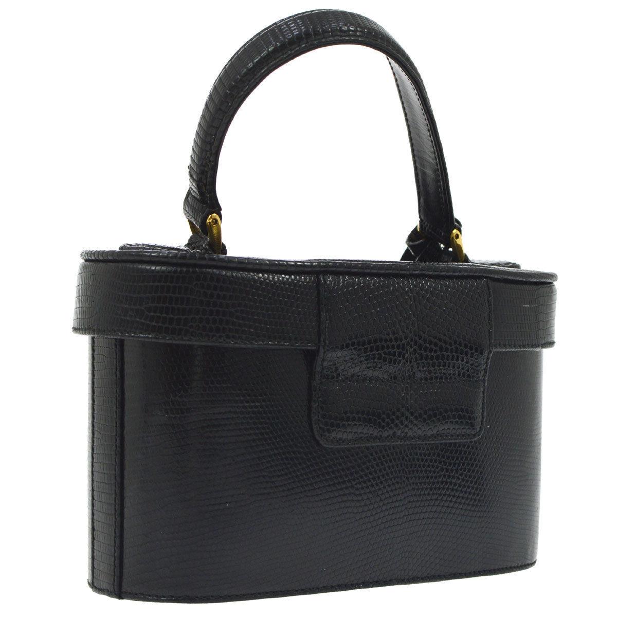 Gucci Black Lizard Leather Top Handle Satchel Vanity Style Mini Small Bag In Excellent Condition In Chicago, IL