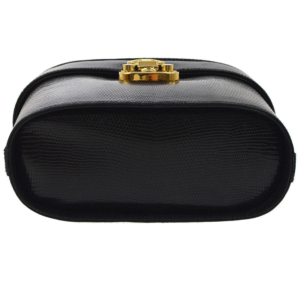 Women's Gucci Black Lizard Leather Top Handle Satchel Vanity Style Mini Small Bag