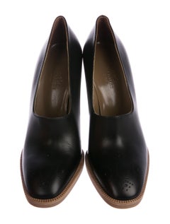 Hermes Black Leather Metal Heel Evening Pumps Heels