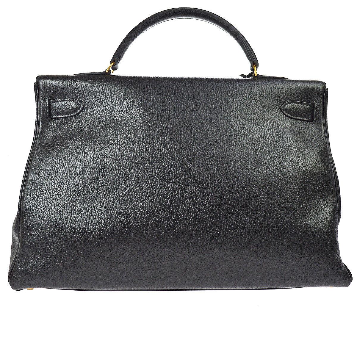 Women's or Men's Hermes Kelly 40 Black Leather Top Handle Satchel Carryall Tote Bag