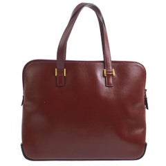 Hermes Burgundy Leather Gold H Buckle Carryall Top Handle Tote Shoulder Bag
