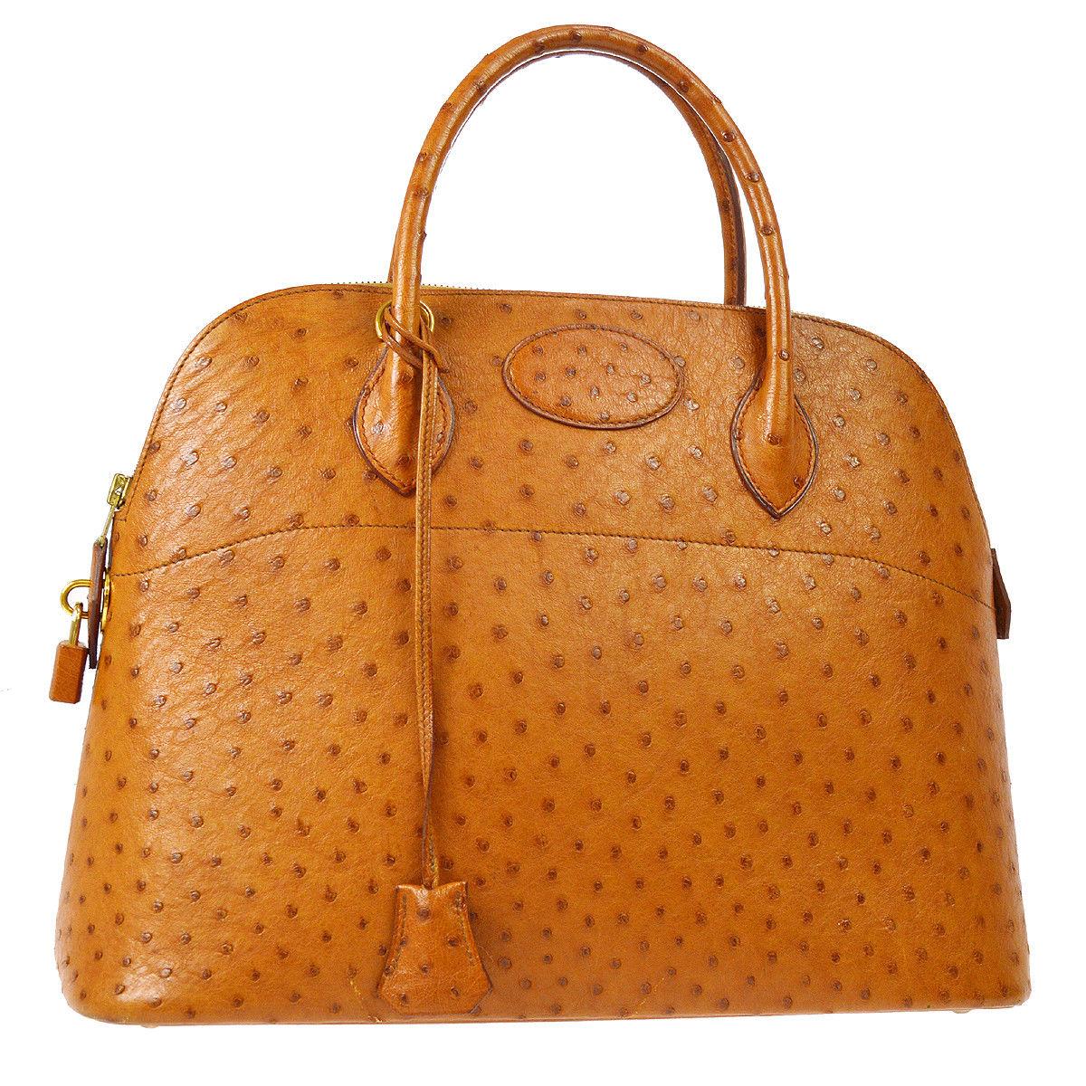 Hermes Cognac Ostrich Large Carryall 2 in 1 Top Handle Satchel Shoulder Bag