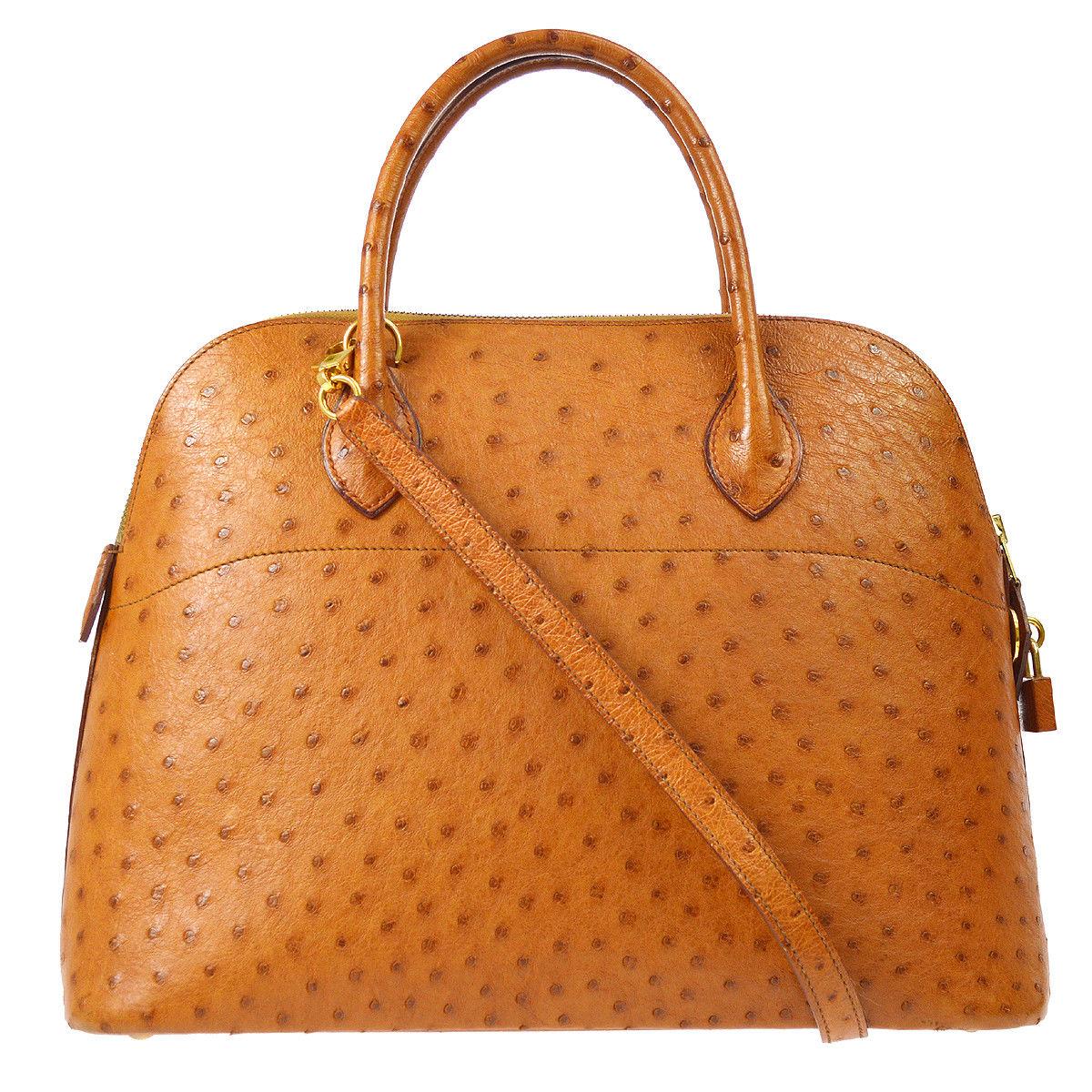 Hermes Cognac Ostrich Large Carryall 2 in 1 Top Handle Satchel Shoulder Bag (Orange)