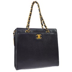 Chanel Black Caviar Leather Zip Carryall Travel Shopper Shoulder Tote Bag