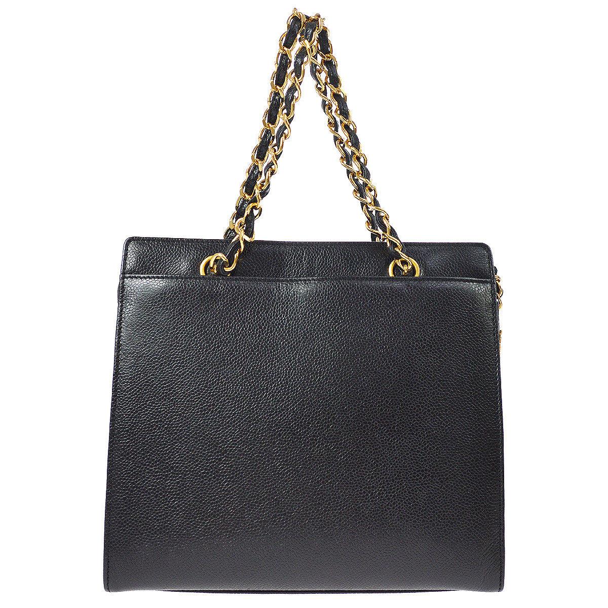 Women's Chanel Black Caviar Leather Zip Carryall Travel Shopper Shoulder Tote Bag
