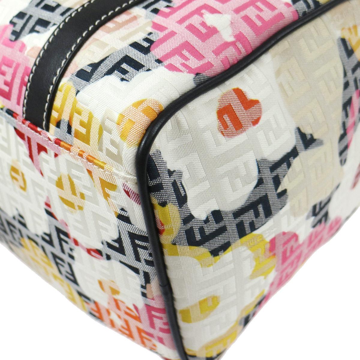 Beige Fendi Multi Pink Canvas Logo Leather Trim Top handle Satchel Speedy Bag in Box