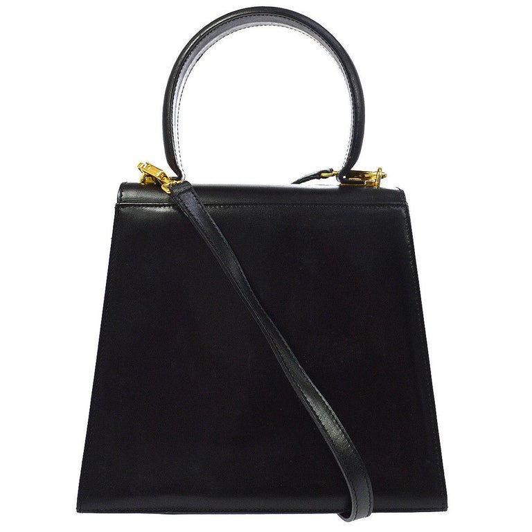 Salvatore Ferragamo Black Leather Gold 2in1 Kelly Style Top Handle ...