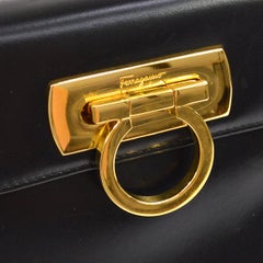 Salvatore Ferragamo Black Leather Gold 2in1 Kelly Style Top Handle Shoulder Bag