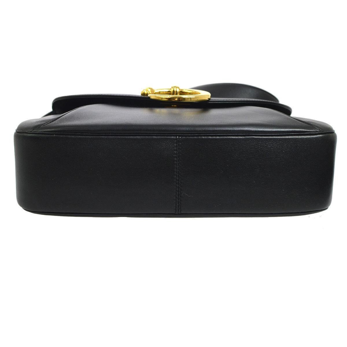 Women's Cartier Black Leather Gold Emblem Logo Crossbody Shoulder Flap Bag