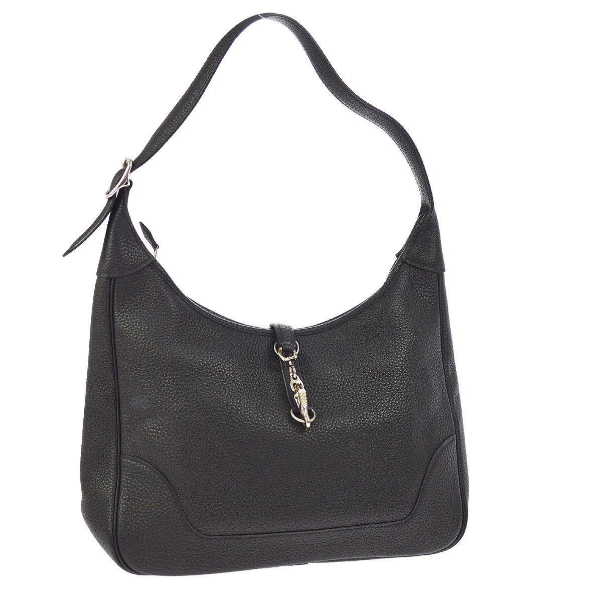 Hermes Black Leather Silver Buckle Large Hobo Style Carryall Shoulder Bag In Excellent Condition For Sale In Chicago, IL