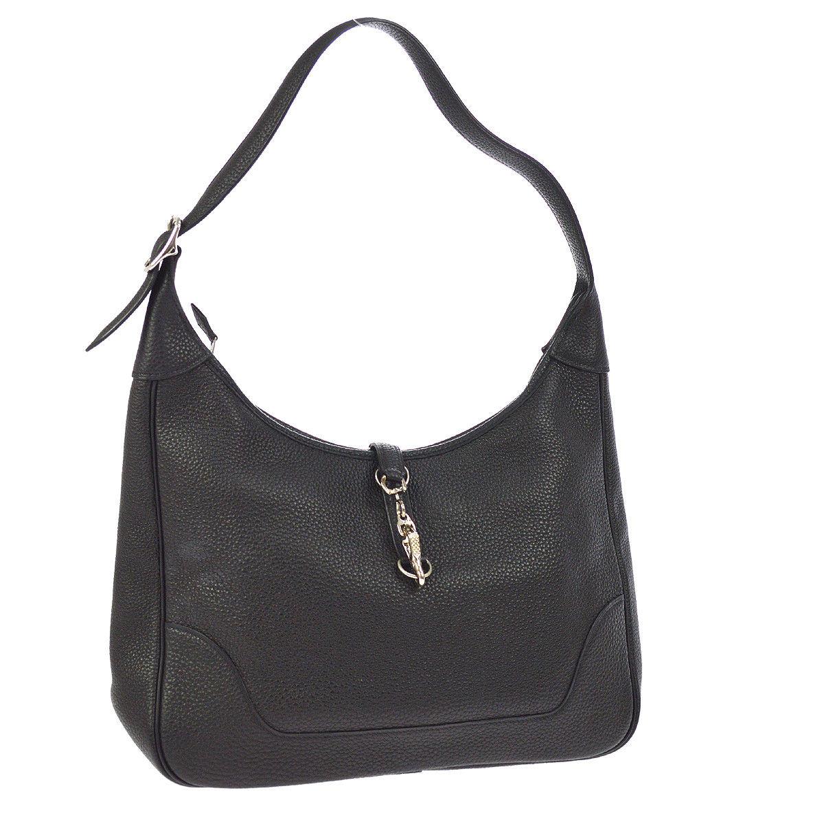 Hermes Black Leather Silver Buckle Large Hobo Style Carryall Shoulder Bag In Excellent Condition In Chicago, IL