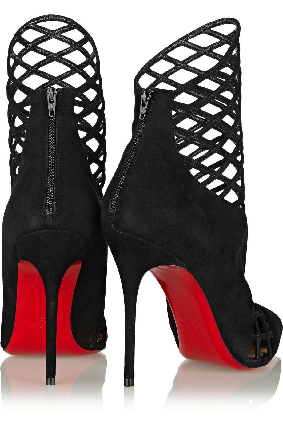 Christian Louboutin NEW Black Suede Evening Cut Out Ankle Boots Booties in Box 2