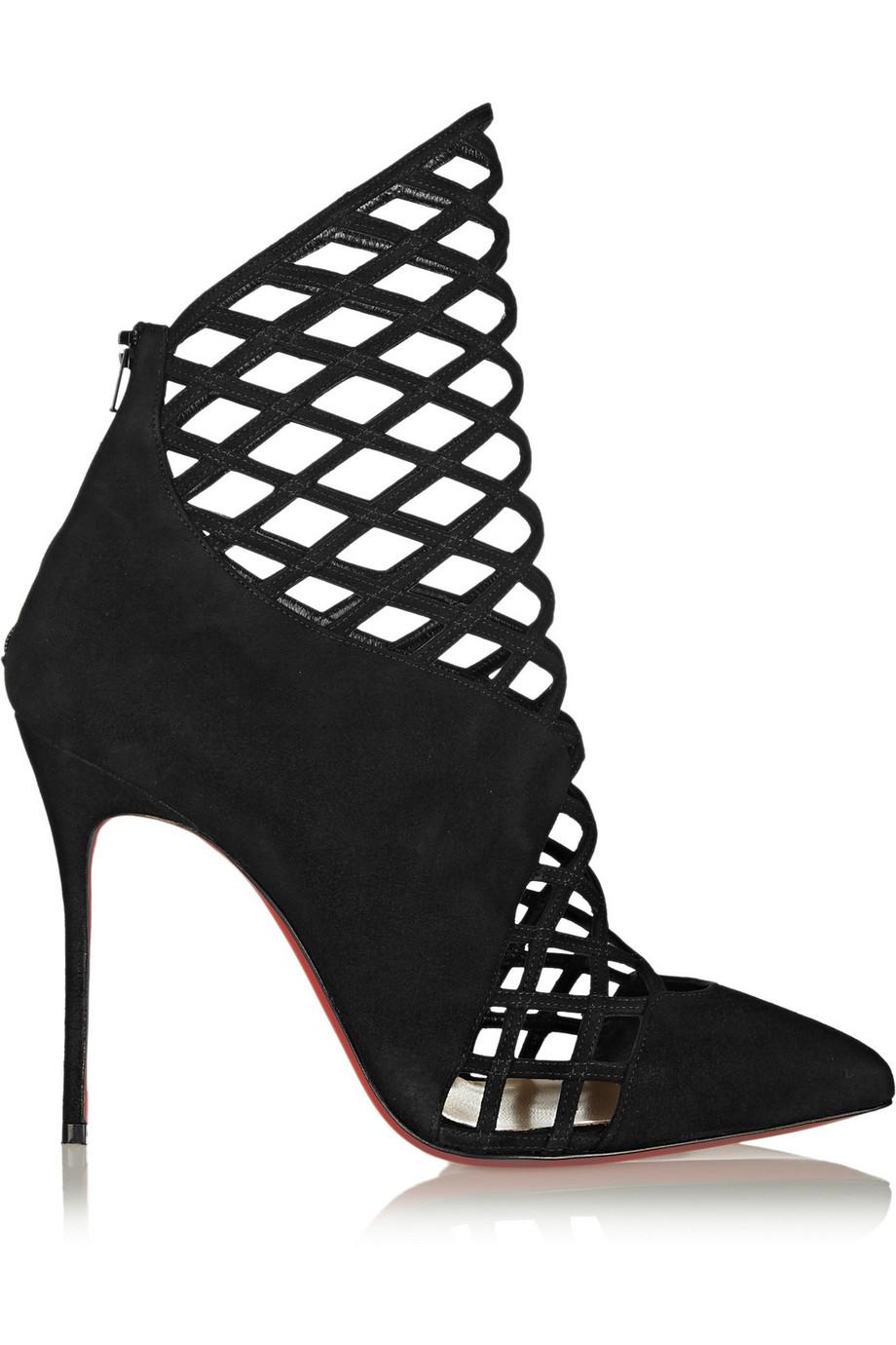 Christian Louboutin NEW Black Suede Evening Cut Out Ankle Boots Booties in Box 1