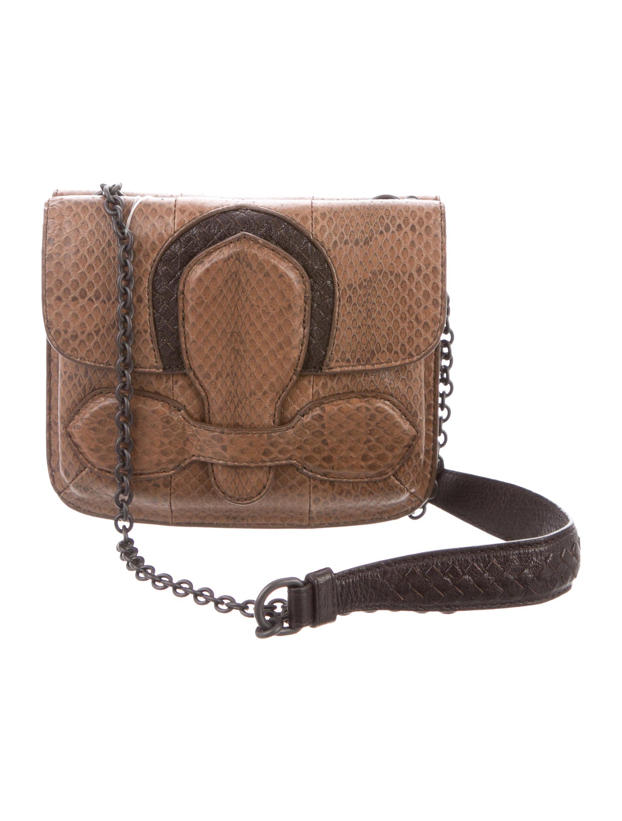 Brown Bottega Veneta NEW Snakeskin Buckle Small Party Crossbody Shoulder Flap Bag