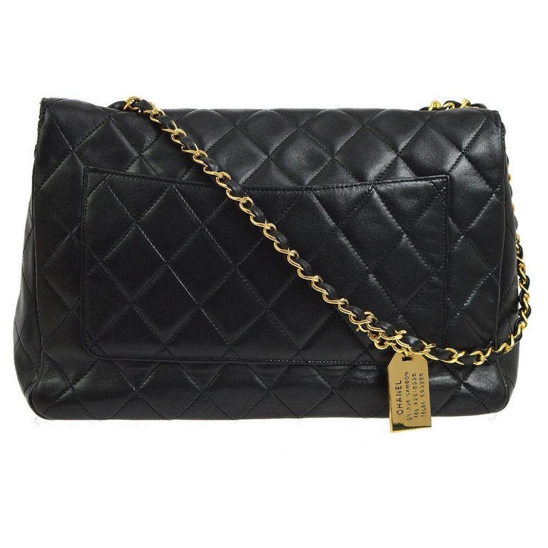 Chanel Rare Large Black Leather Gold Charms Evening Shoulder Flap Bag ...
