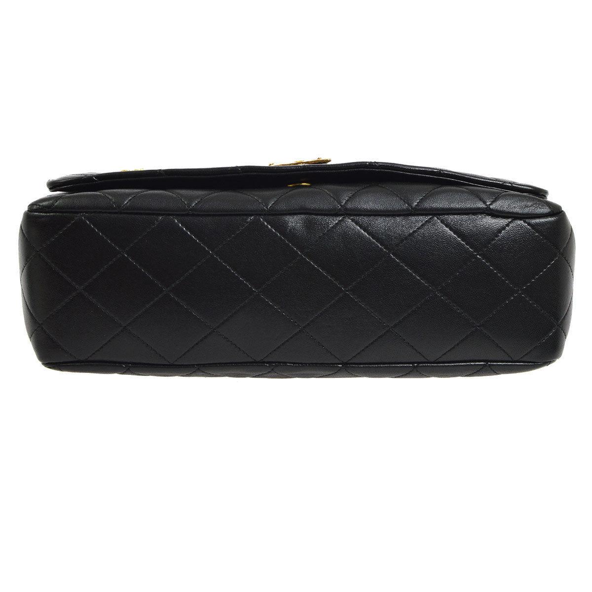 Women's Chanel Rare Large Black Leather Gold Charms Evening Shoulder Flap Bag