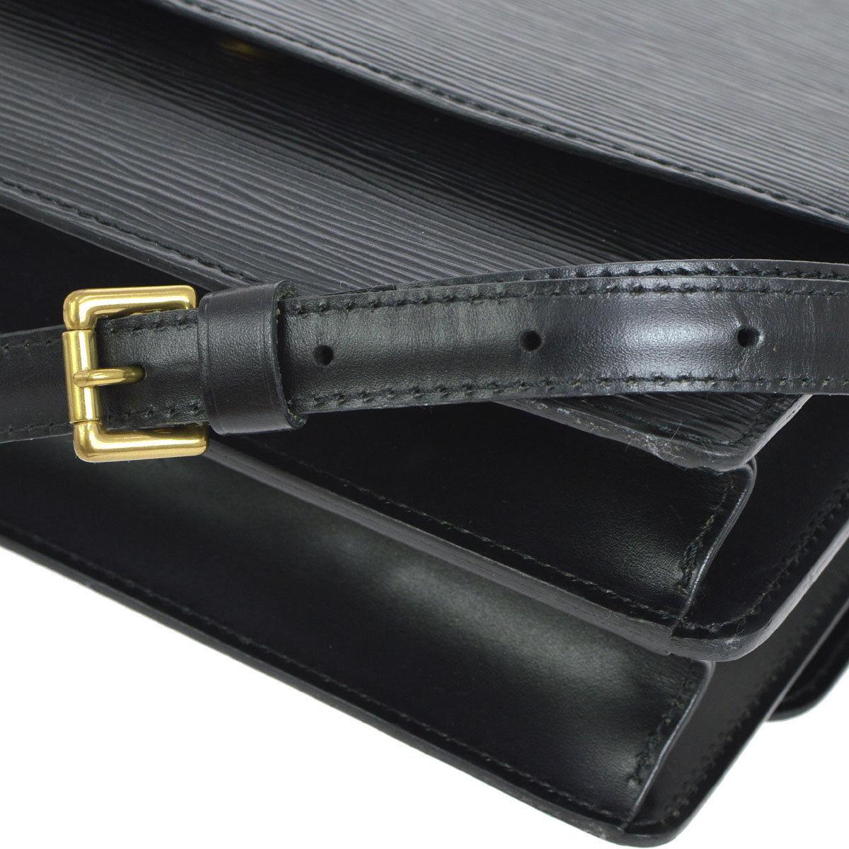 Women's Louis Vuitton Black Leather Gold Saddle 2in1 Clutch Crossbody Shoulder Flap Bag