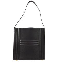 Hermes Rare Black Leather Lock Top Handle Satchel Evening Shoulder Bag