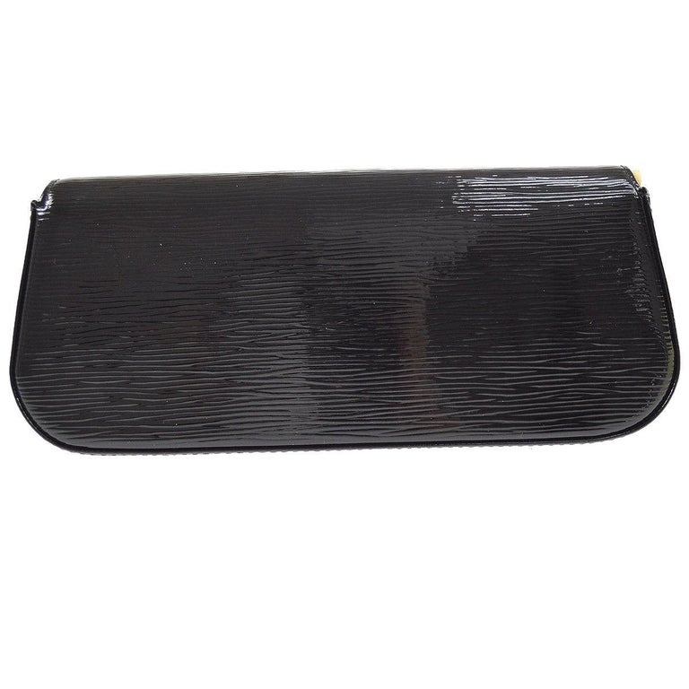 Louis Vuitton Black Patent Leather Large Silver LV Evening Clutch Flap Bag at 1stdibs