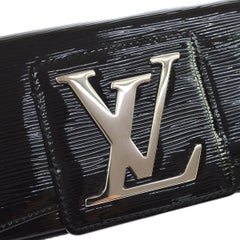Louis Vuitton Black Patent Leather Large Silver LV Evening Clutch Flap Bag