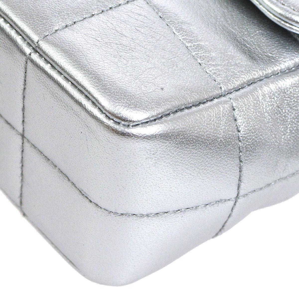 Chanel Silver Leather Flower Silver Gunmetal Evening Shoulder Flap Bag 2