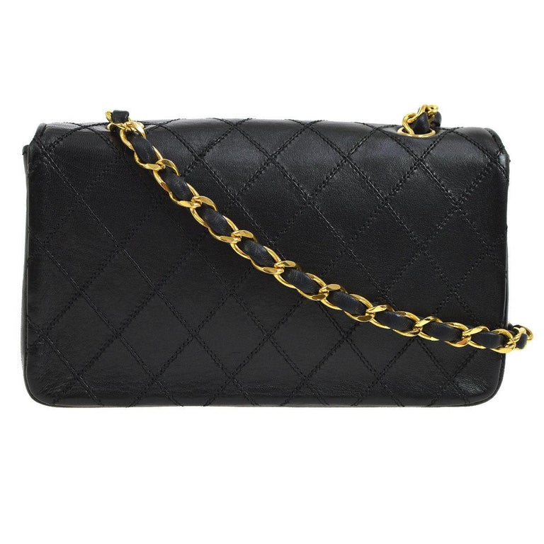 Chanel Black Leather Large Gold Charm Small Party Evening Flap Shoulder ...