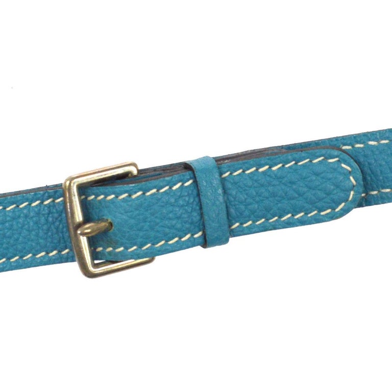 Hermes Tiffany Blue Leather Palladium Buckle Animal Pet Dog Leash For ...