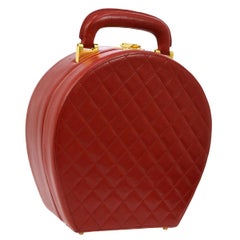 Chanel Rare Red Leather Top Handle Travel Jewelry Carry on Bag